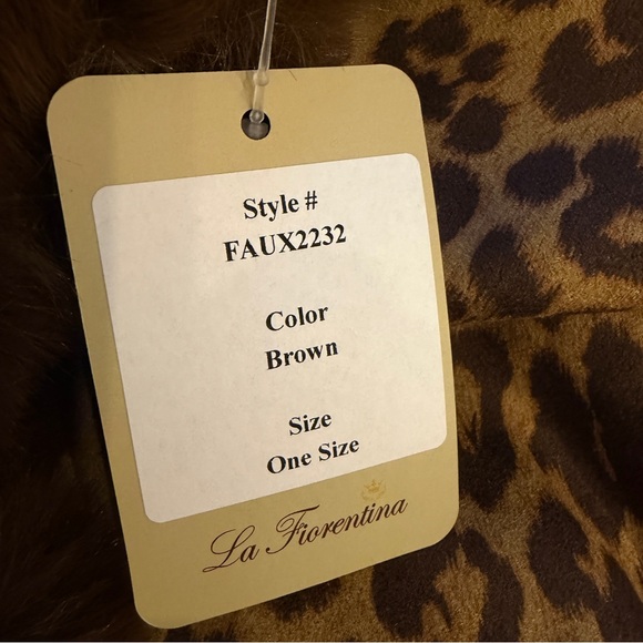La Fiorentina NWT Leopard Brown Faux Fur Wrap Scarf Animal Print - Picture 5 of 9